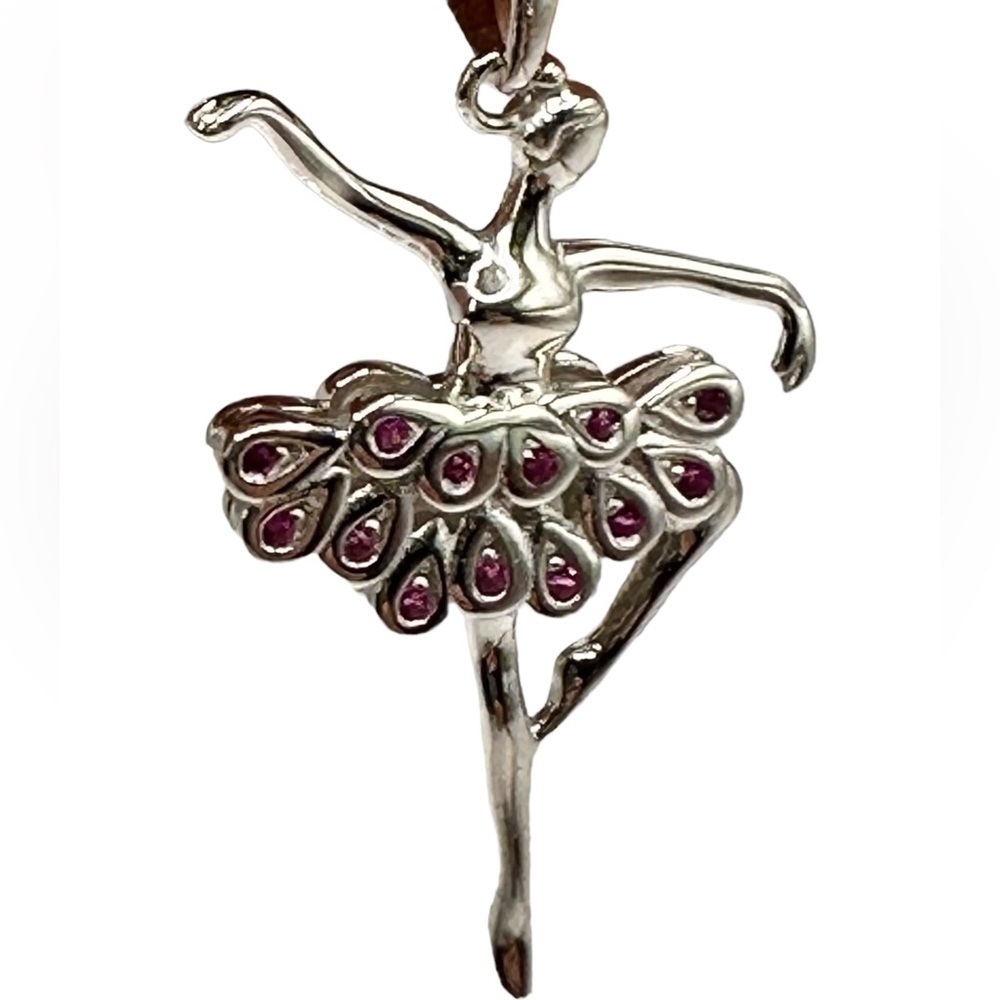 Sterling Silver Ballerina Ruby CZ Pendant 925 Sterling Silver BEAUTIFUL NEW! - Picture 6 of 14